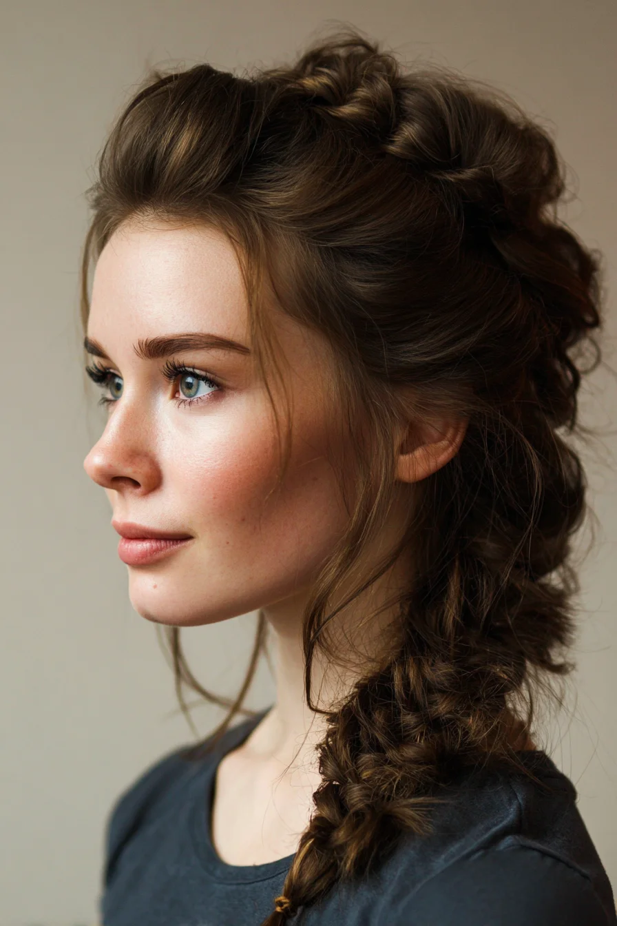 Textured Side Fishtail Braid with Lifted Crown