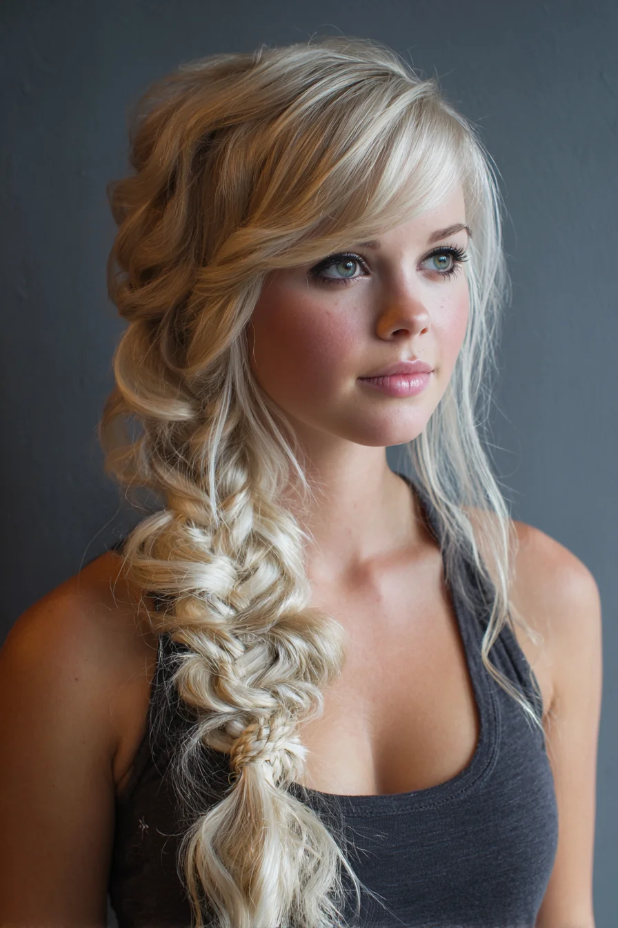 Textured Side Fishtail Braid with Soft Face‑Framing Layers