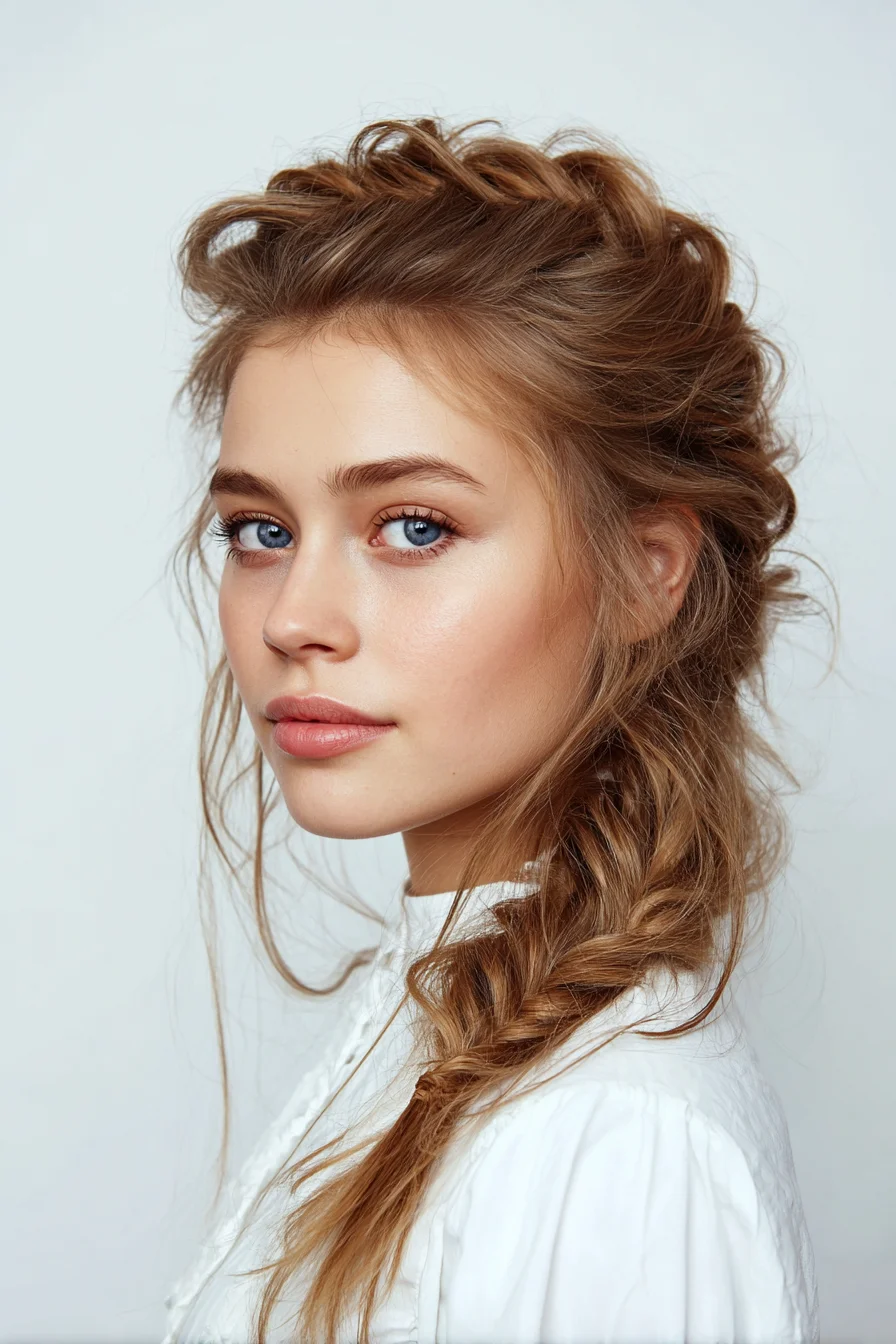 Textured Side Fishtail Braid with Voluminous Crown