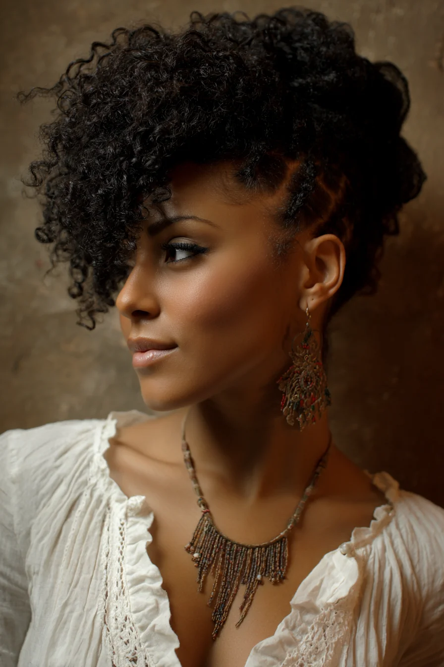 Textured Side‑Swept Curly Updo with Braided/Flat‑Twist Sides