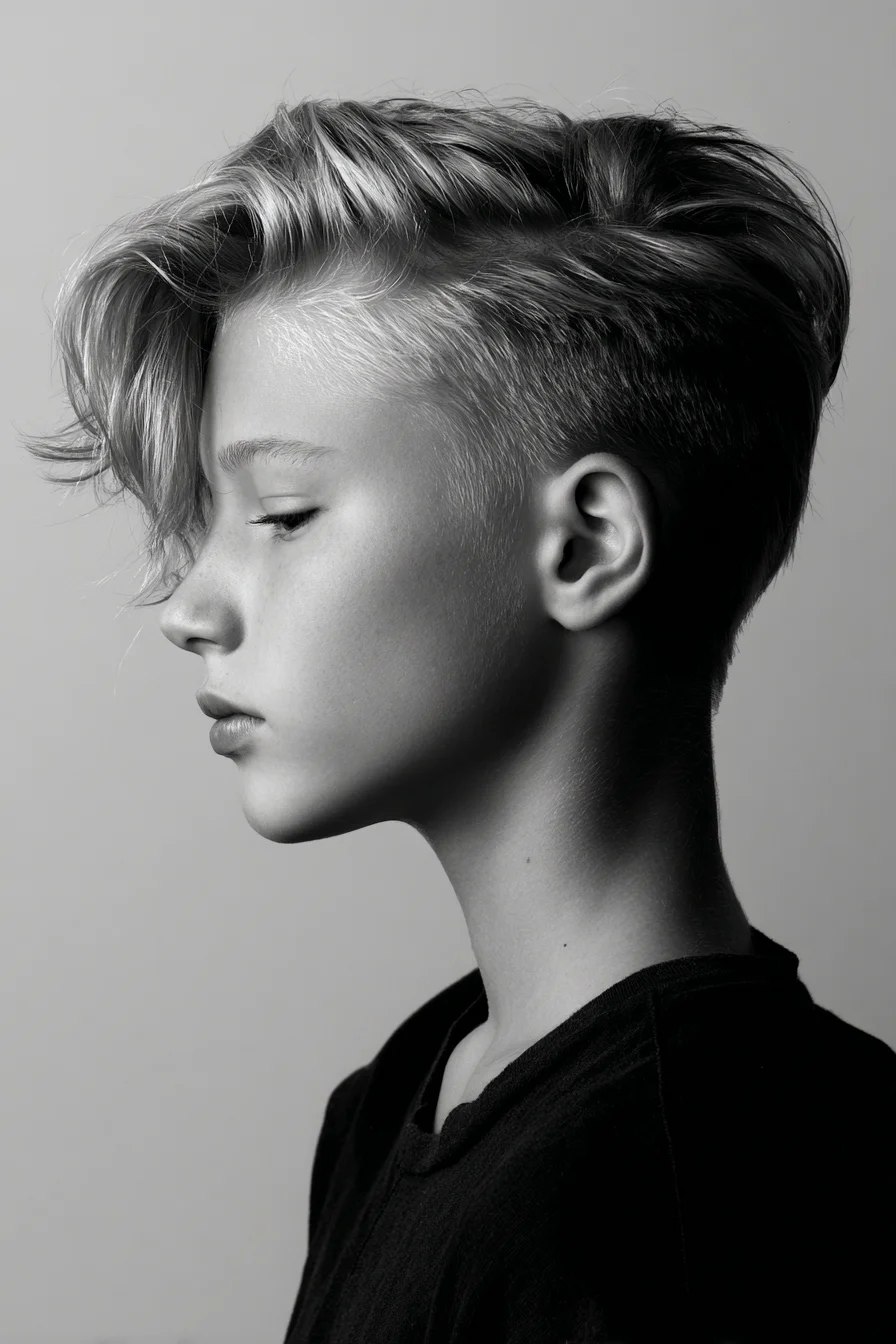 Textured Side-Swept Undercut — Short Sides with Long Layered Fringe