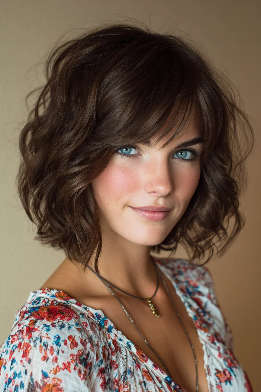 Textured Tousled Bob with Soft Curtain Bangs