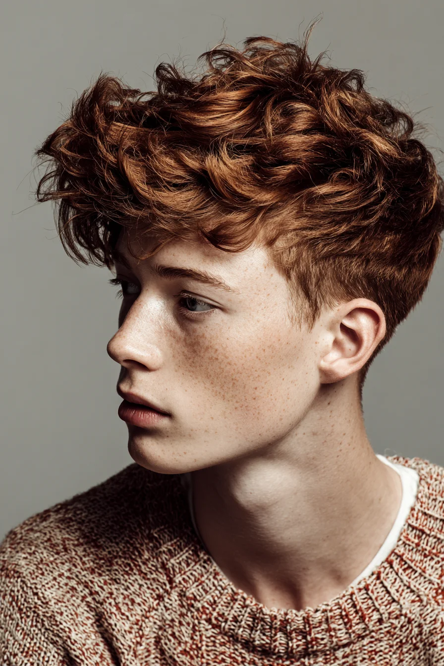 Textured Tousled Crop — Wavy/Curl Top with Tapered Short Sides