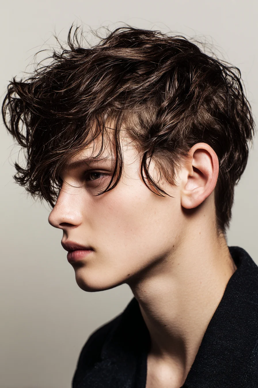 Textured Tousled Fringe Crop — Wet-Look Casual Style