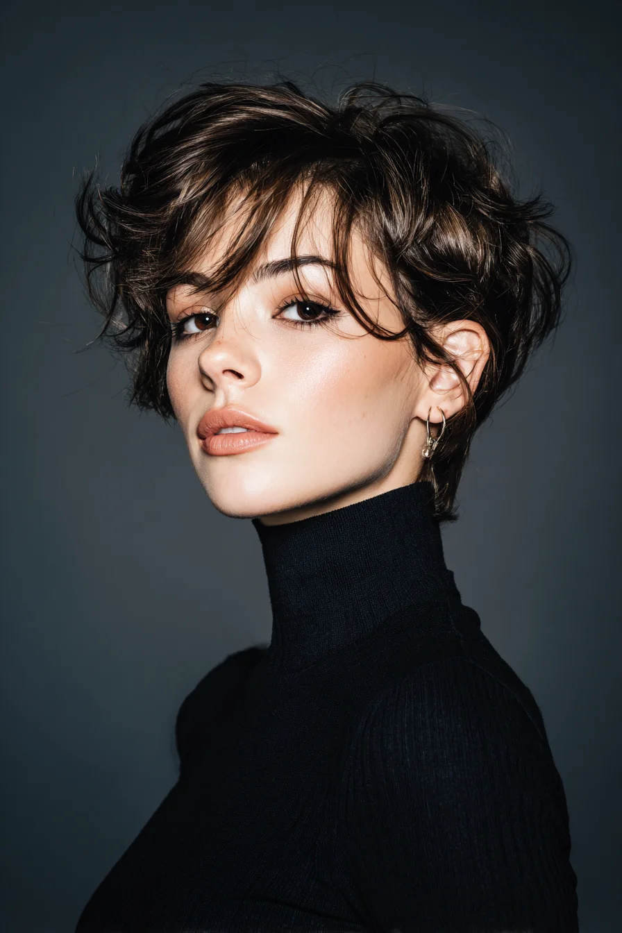 Textured Tousled Pixie with Side‑Swept Fringe