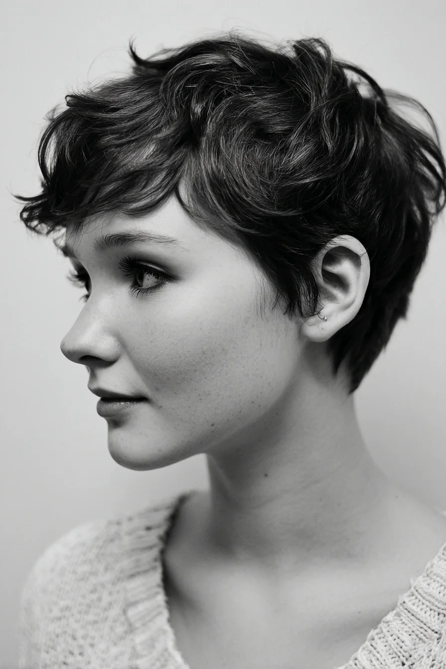 Textured Tousled Pixie with Side-Swept Fringe — Fine to Medium Hair