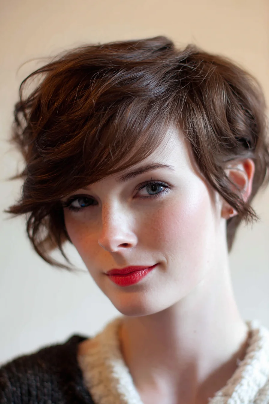 Textured Tousled Pixie with Side‑Swept Fringe — Short Layered Cut