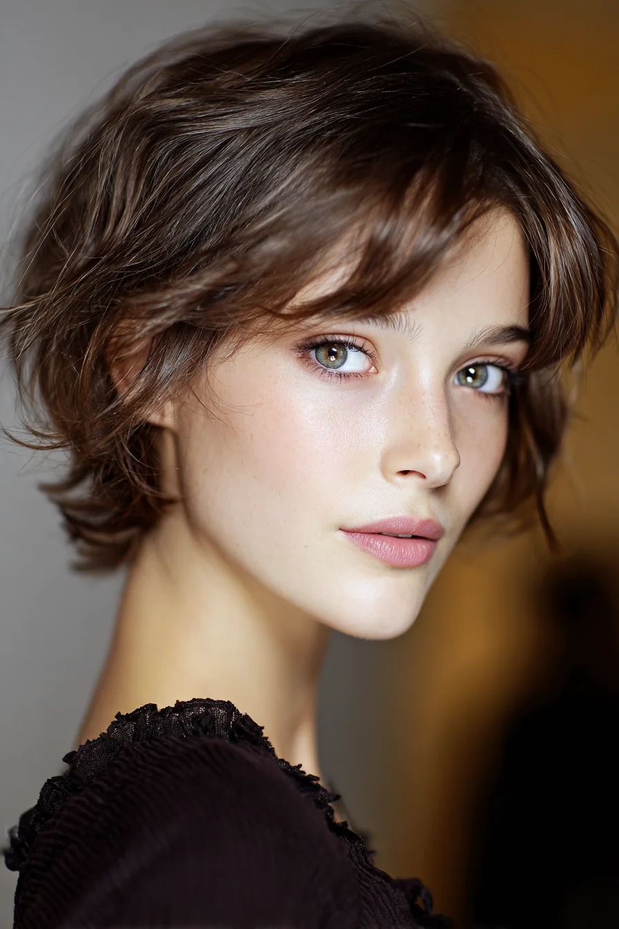 Textured Tousled Short Bob with Soft Curtain Bangs