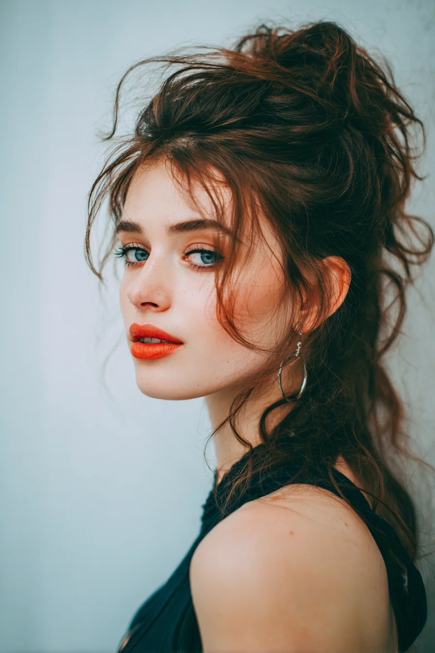 Textured Tousled Updo with Face‑Framing Tendrils