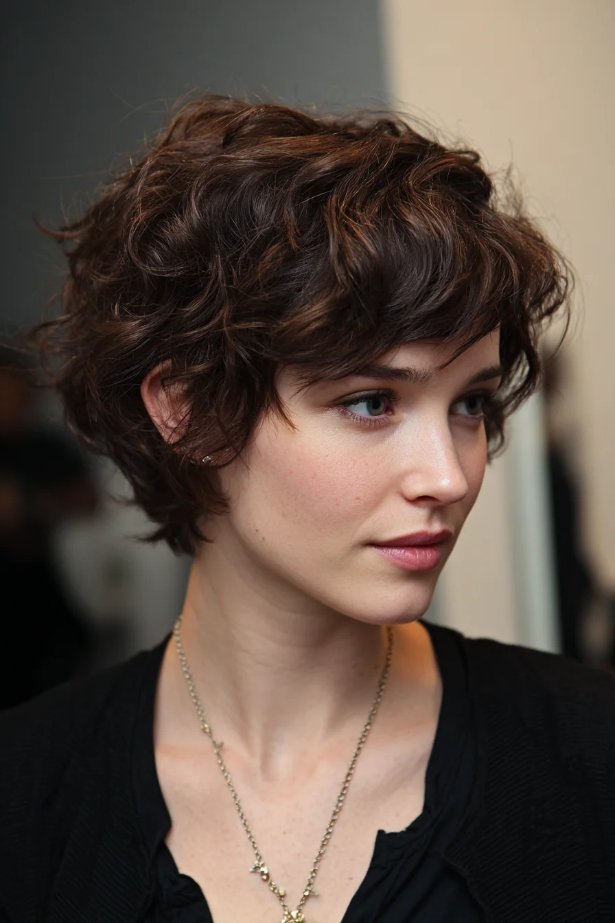 Textured Tousled Wavy Pixie with Soft Fringe