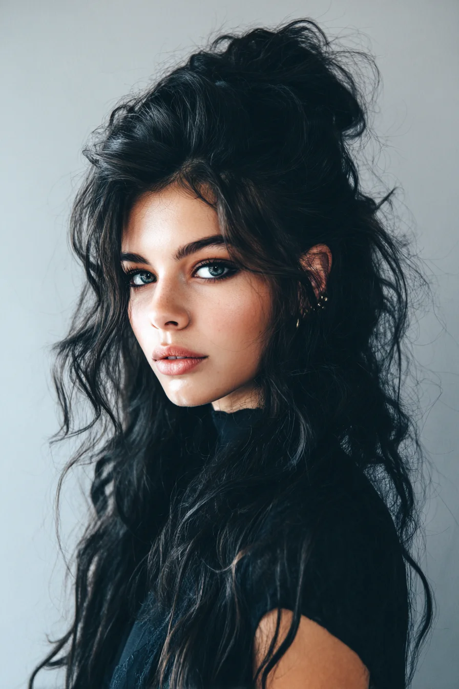 Textured Voluminous Half-Up Messy Waves for Long Hair