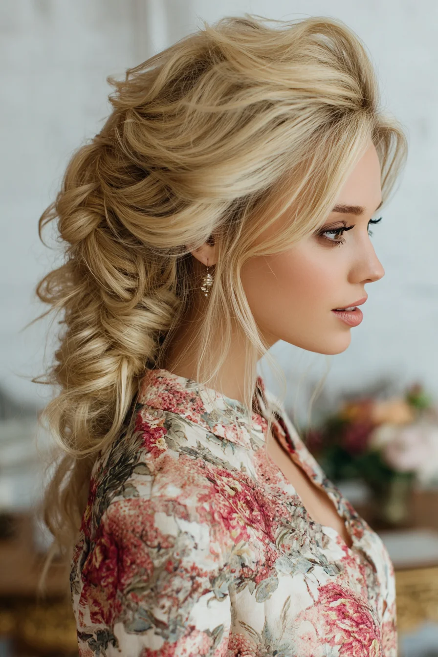 Textured Voluminous Low Braid with Soft Face‑Framing Layers