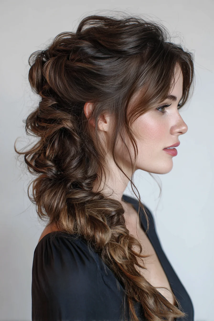 Textured Voluminous Low Braid with Soft Face‑Framing Layers