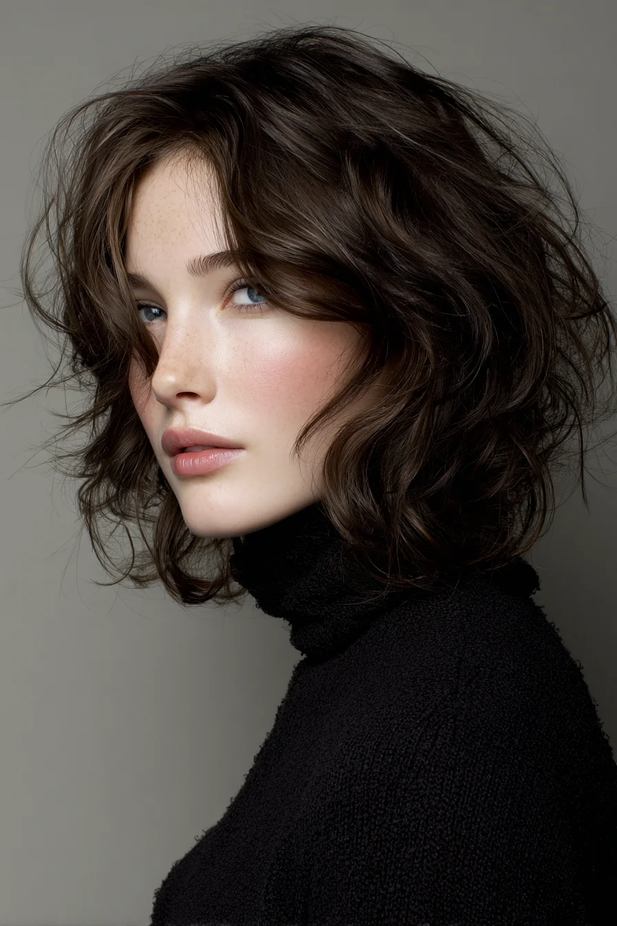 Textured Wavy Layered Bob with Curtain Fringe