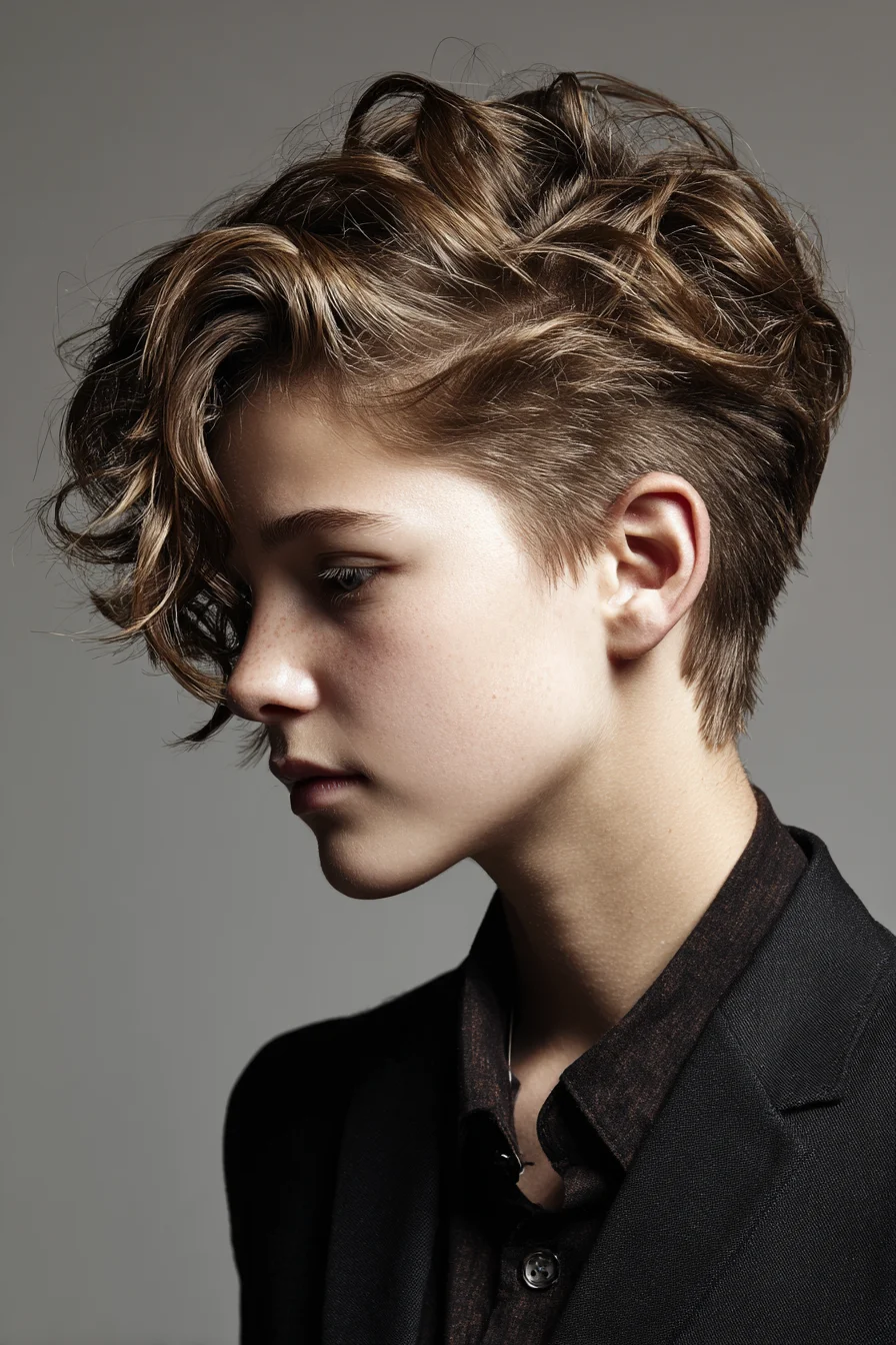 Textured Wavy Undercut Pixie with Side‑Swept Fringe