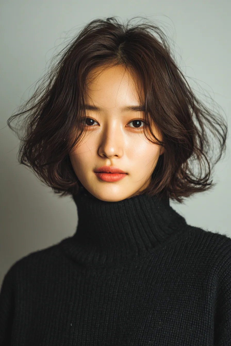 Tousled Chin-Length Bob with Curtain Face-Framing Layers