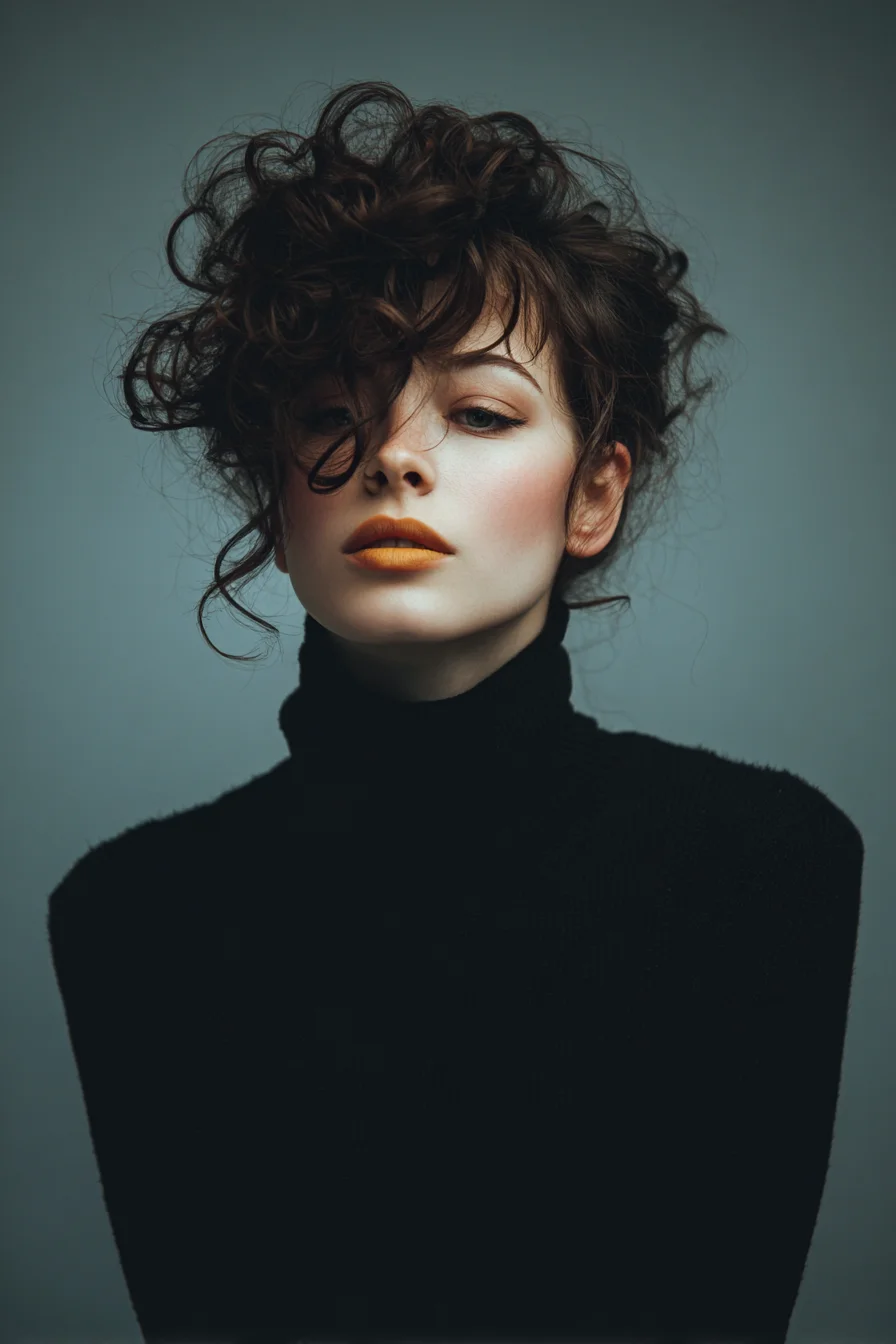 Tousled Curly Updo with Face‑Framing Tendrils