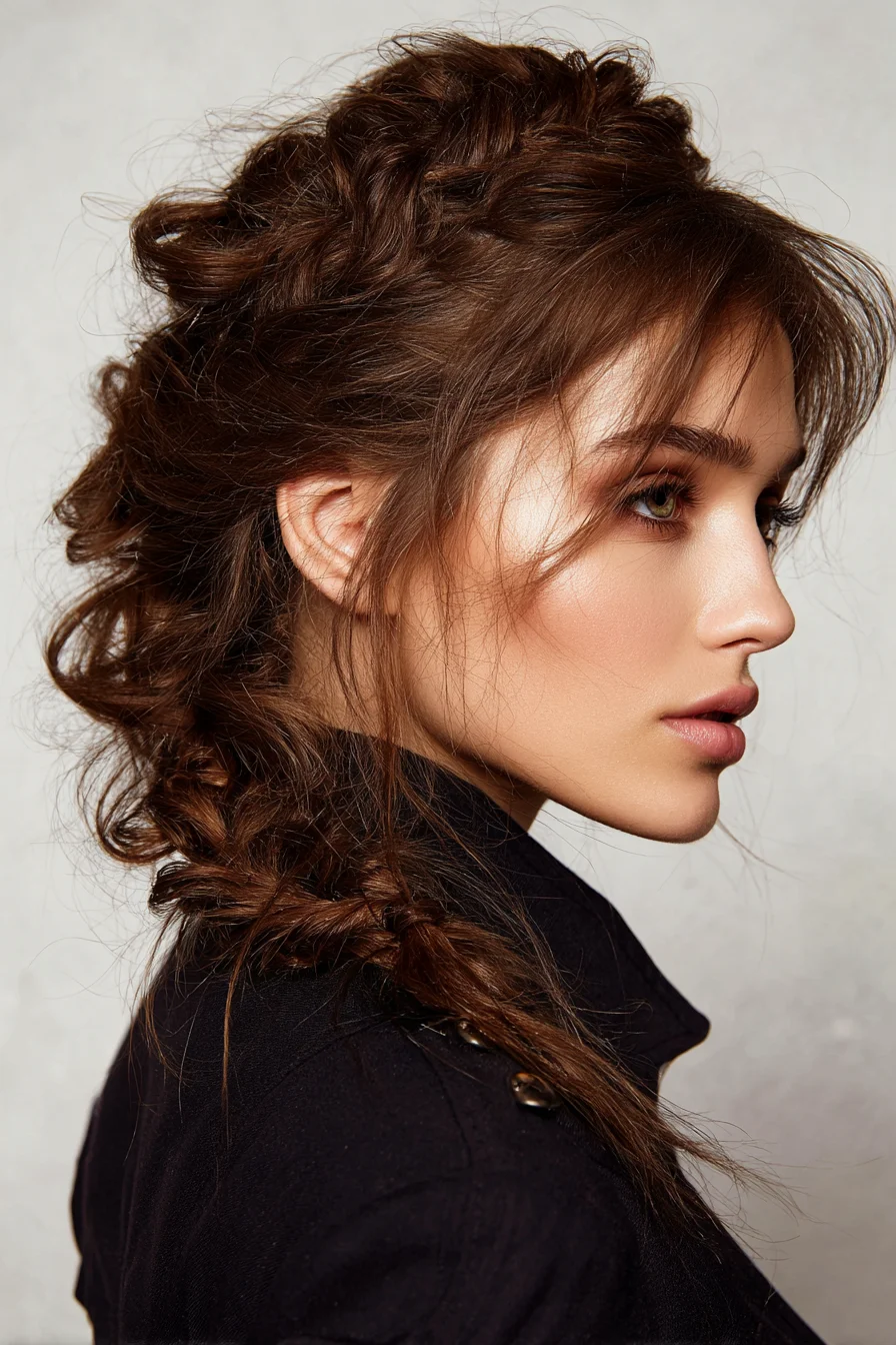 Tousled Romantic Side Fishtail Braid with Soft Face-Framing Layers