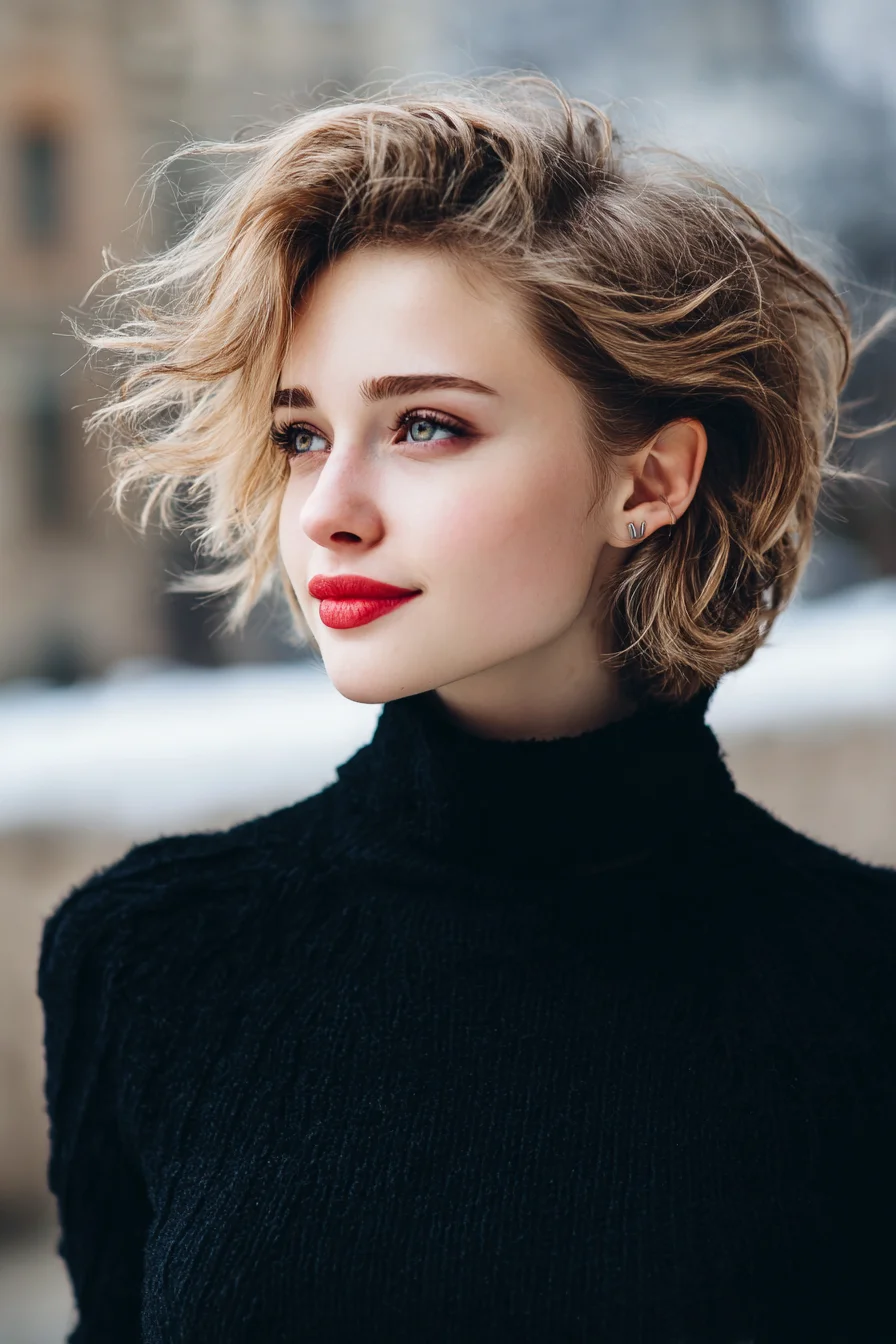 Tousled Short Layered Bob with Voluminous Side-Sweep