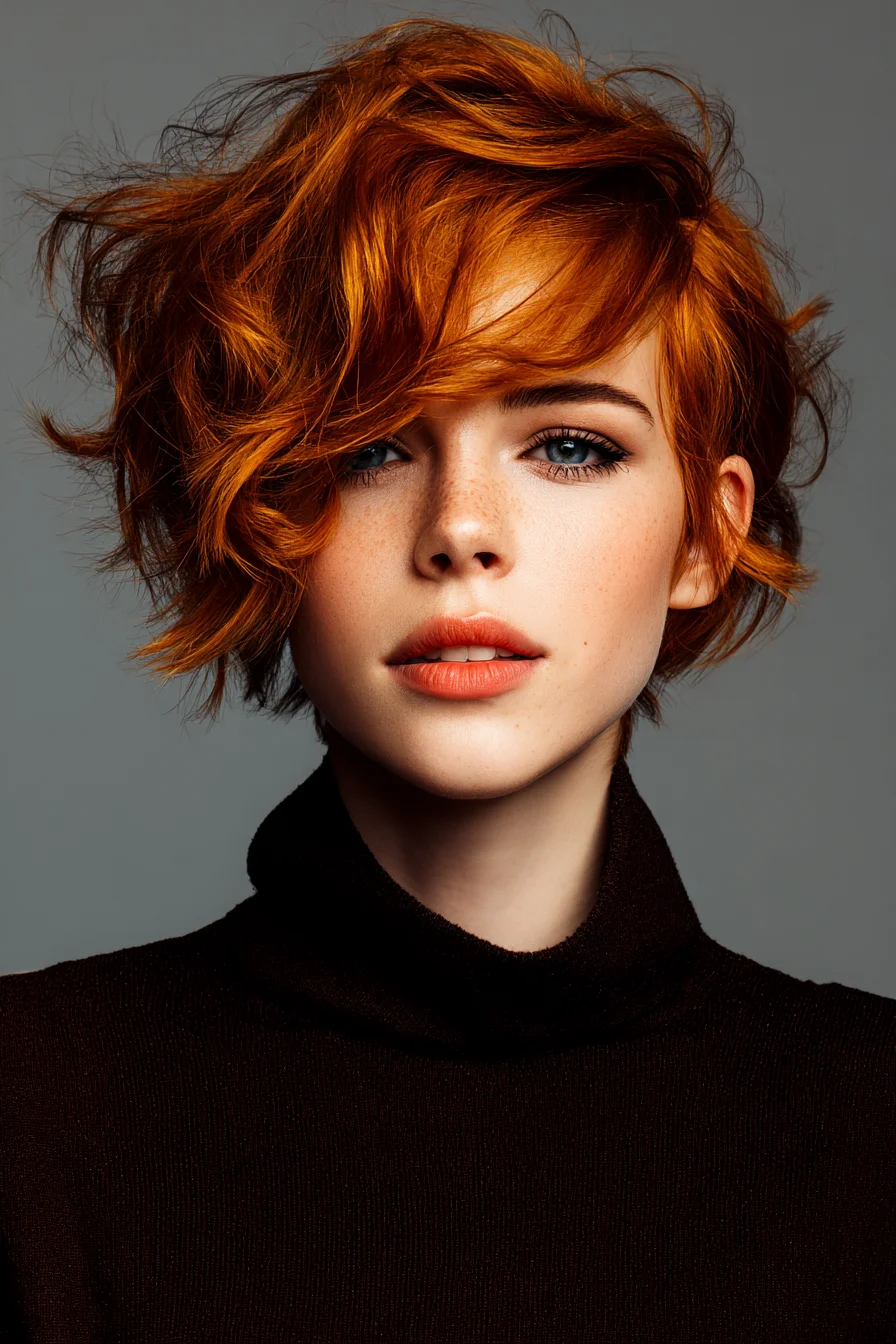 Tousled Textured Ginger Asymmetrical Pixie-Bob