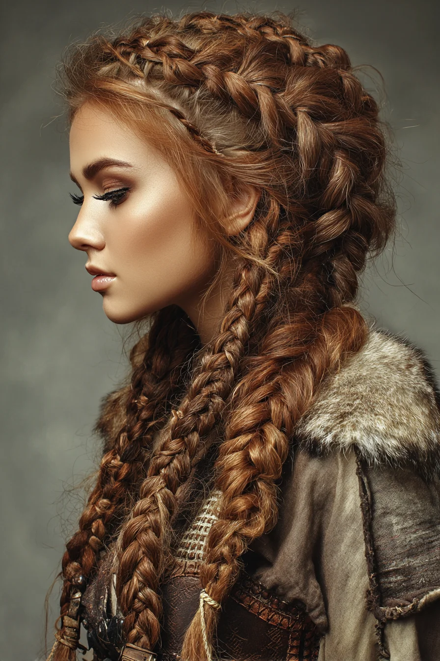 Viking-Inspired Textured Dutch Braids with Accent Plaits