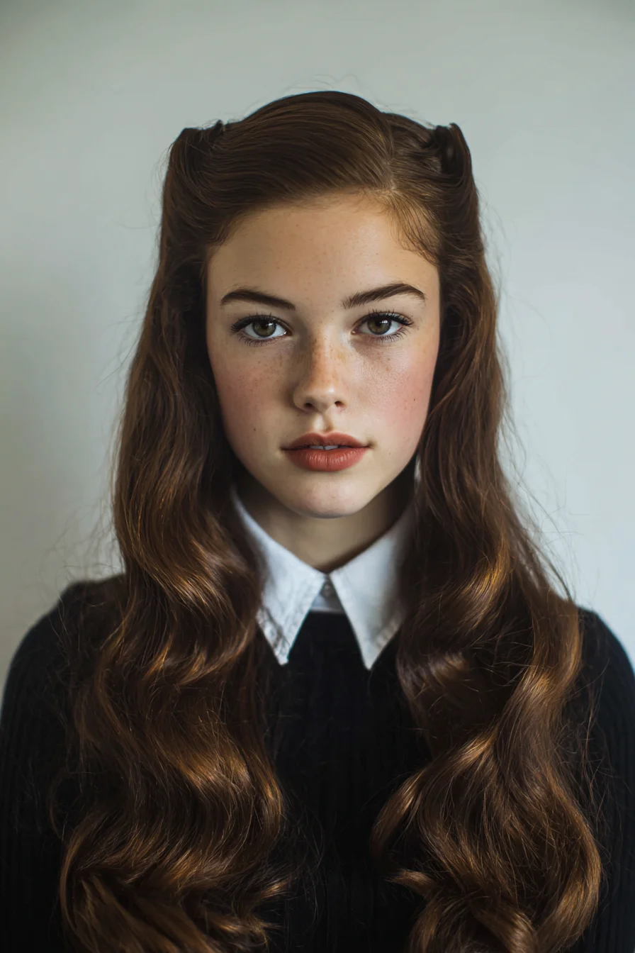 Vintage Soft Hollywood Waves with Pinned Half‑Up Crown