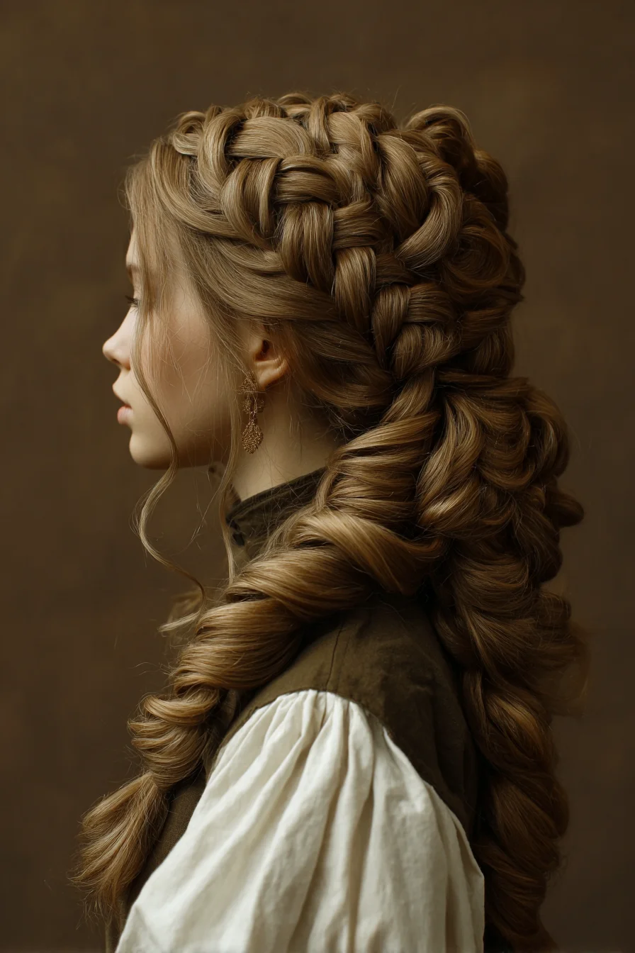 Voluminous Crown Dutch Braids into Twisted Cascade Braid