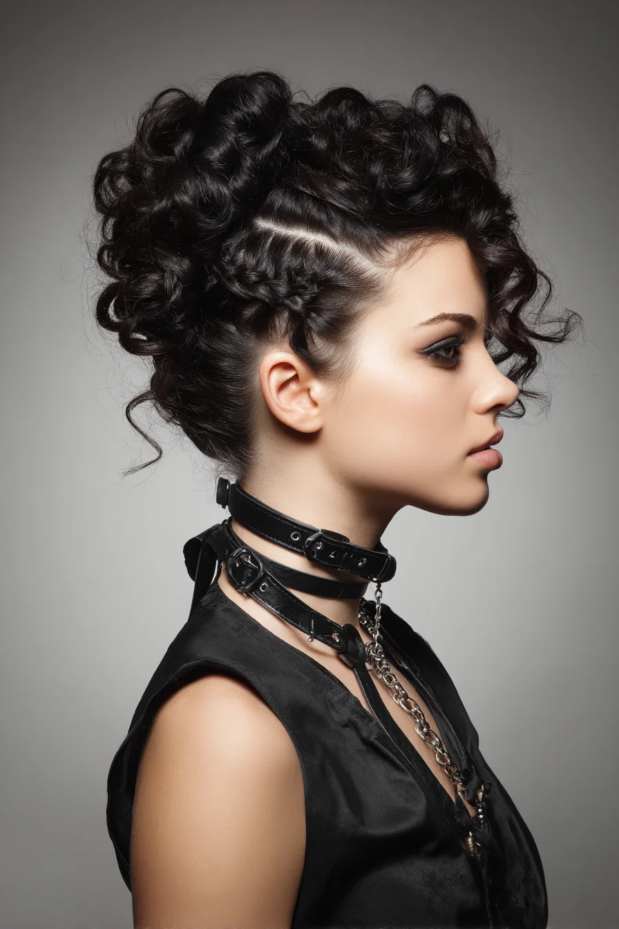 Voluminous Curly Updo with Accent Side Cornrows