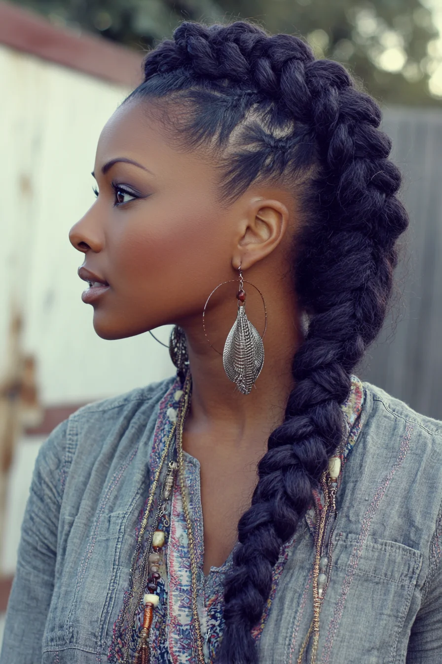 Voluminous Dutch Crown into Thick Side Braid — Protective Textured Style