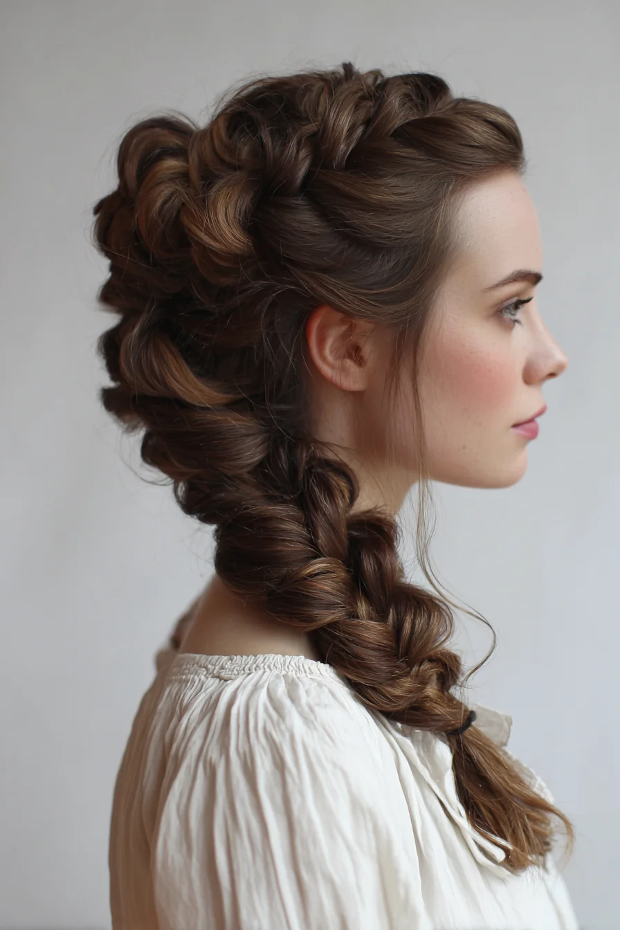 Voluminous Dutch Pancake Braid with Loose Face‑Framing Tendrils