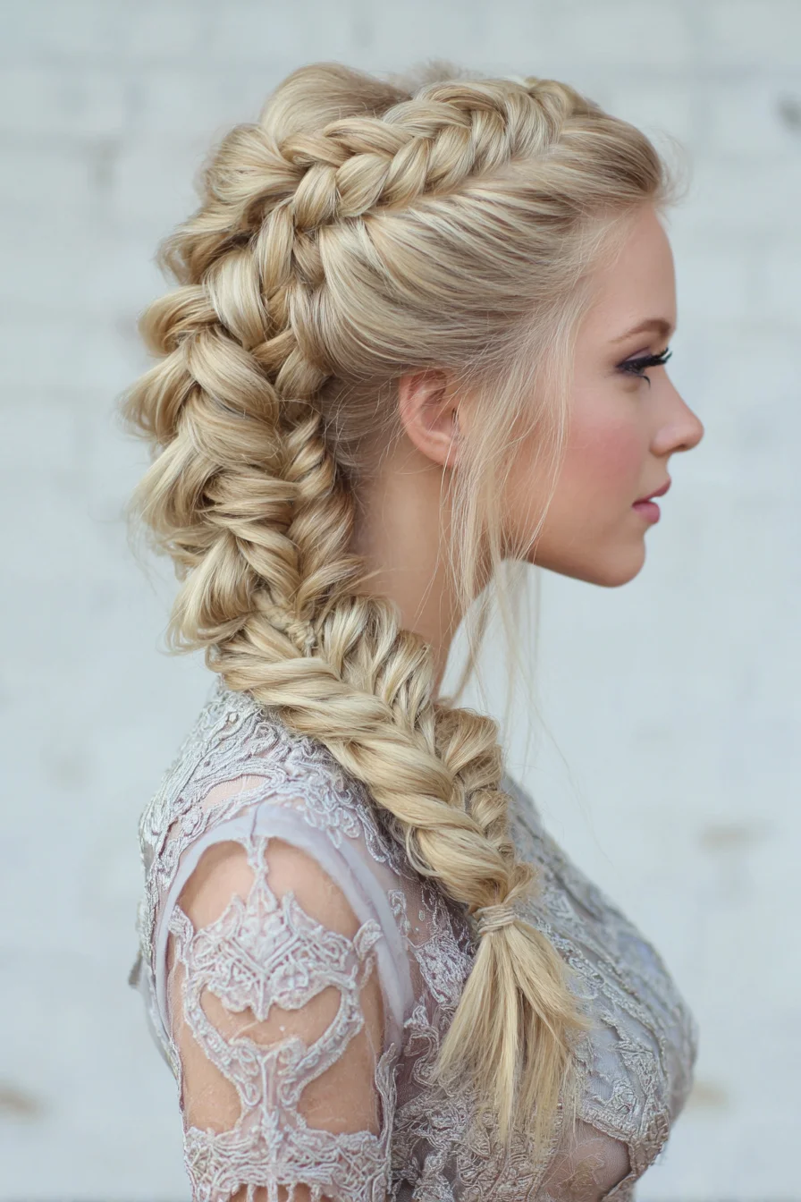 Voluminous Dutch-to-Fishtail Braided Mohawk for Long Hair