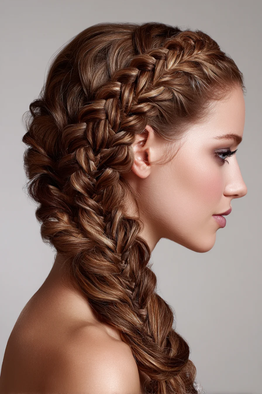 Voluminous Dutch-to-Fishtail Side Braid for Long, Textured Hair