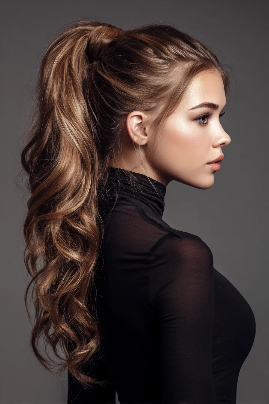 Voluminous High Ponytail with Loose Cascading Waves
