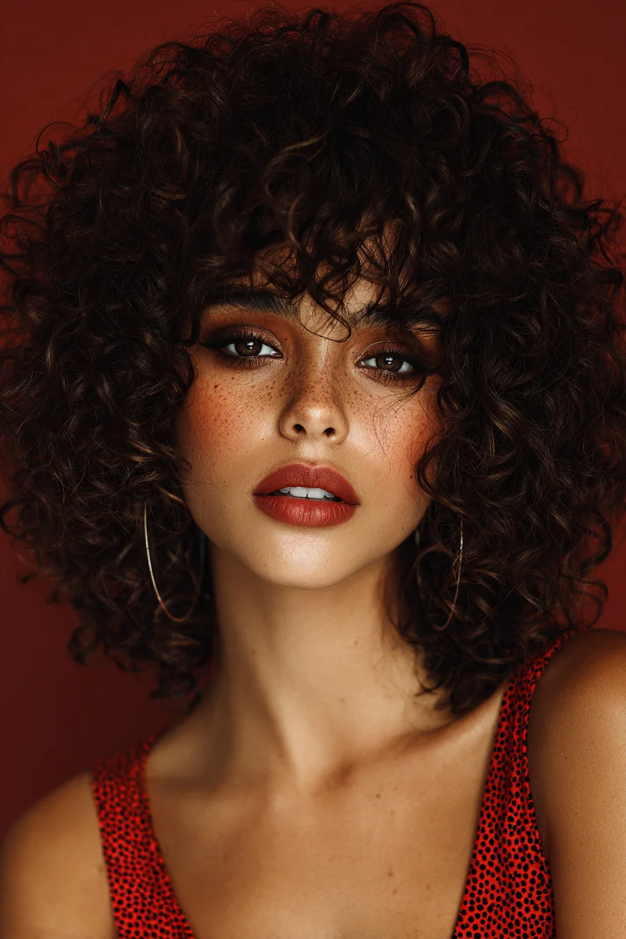 Voluminous Layered Curly Bob with Curly Fringe