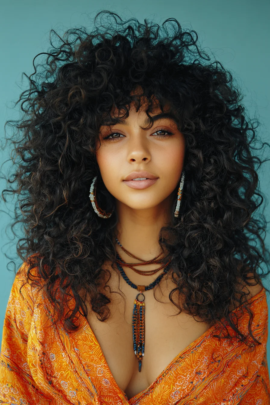 Voluminous Layered Curly Cut with Curtain Fringe (3B–3C Curls)