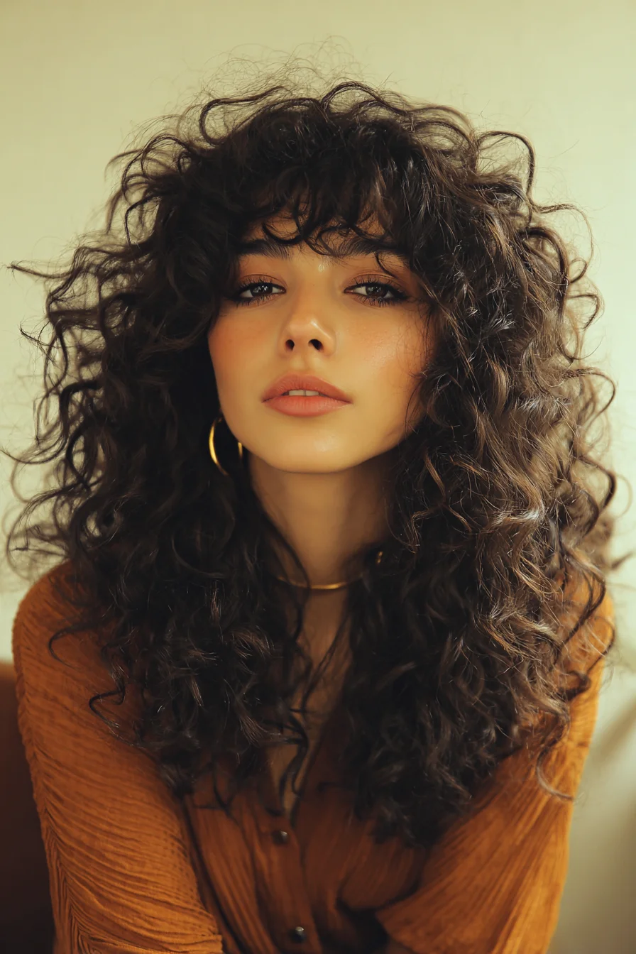 Voluminous Layered Curly Cut with Soft Curly Fringe