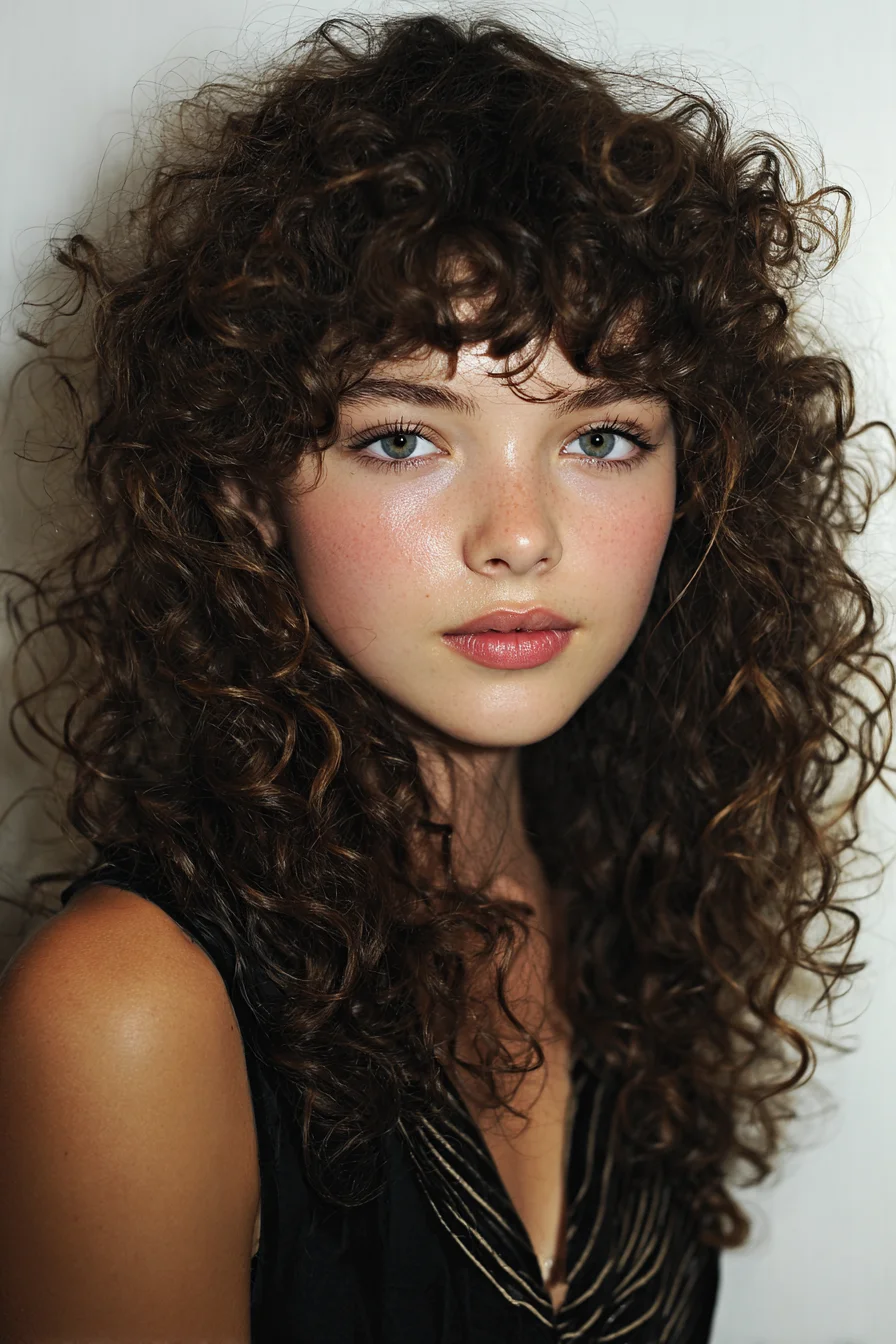 Voluminous Long Curly Hair with Short Curly Fringe