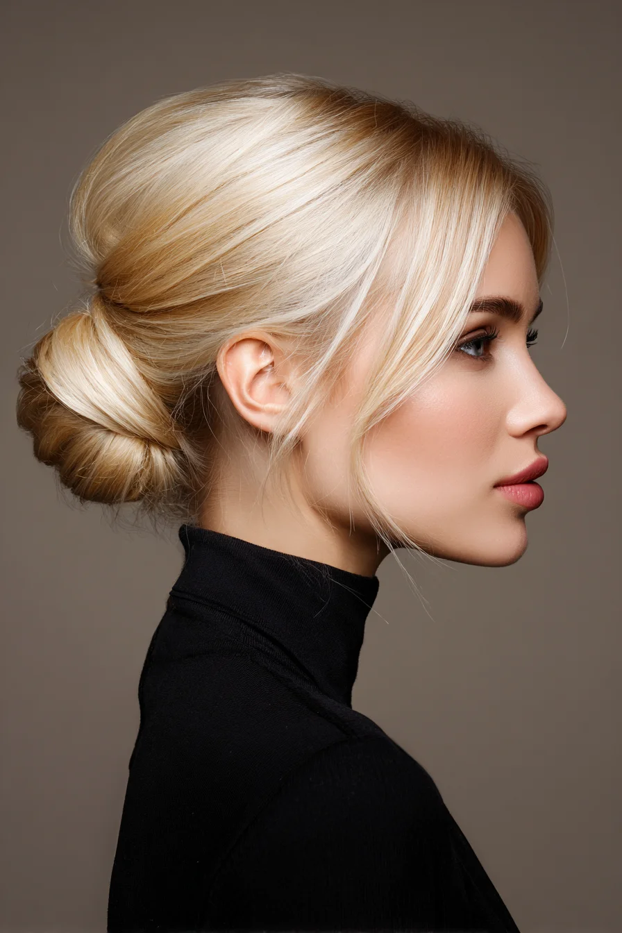 Voluminous Low Twisted Bun with Soft Face‑Framing Pieces