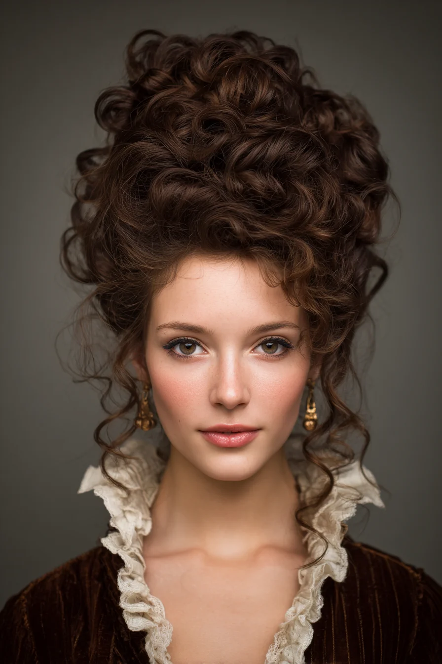 Voluminous Romantic Curly Updo with Face‑Framing Tendrils