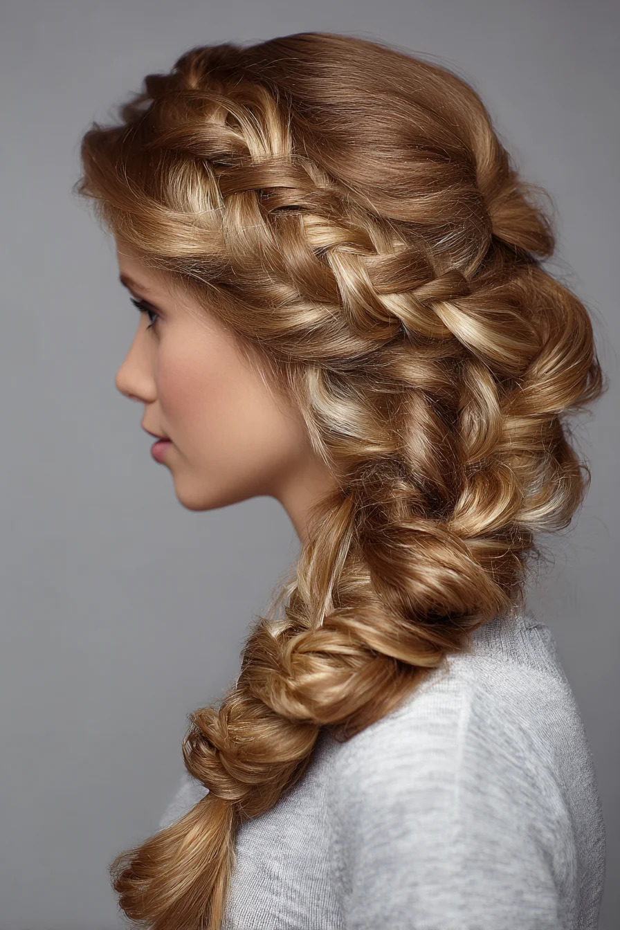 Voluminous Side Dutch Braid with Pancaked Twists