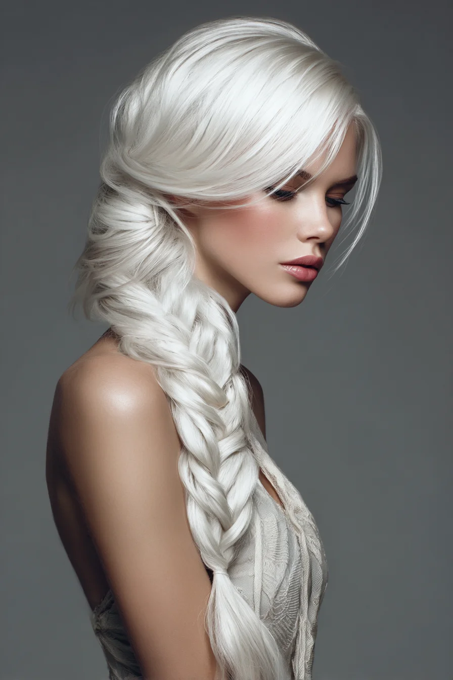 Voluminous Side-Swept Fishtail Braid with Soft Face-Framing Layers
