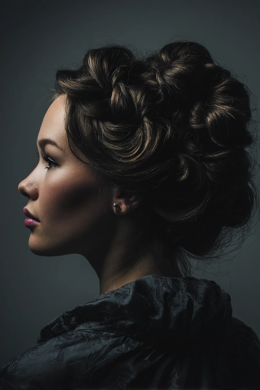 Voluminous Textured Braided and Rolled Updo