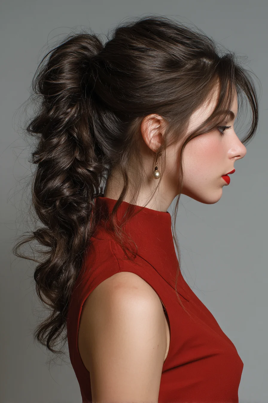 Voluminous Textured Ponytail with Soft Face‑Framing Tendrils