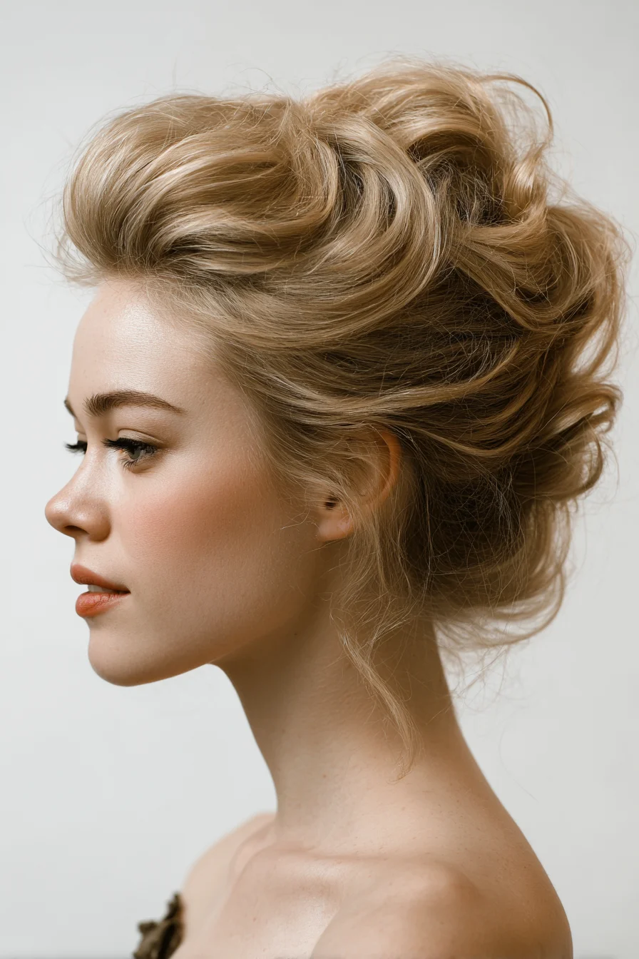 Voluminous Textured Romantic Updo for Shoulder-Length to Long Hair