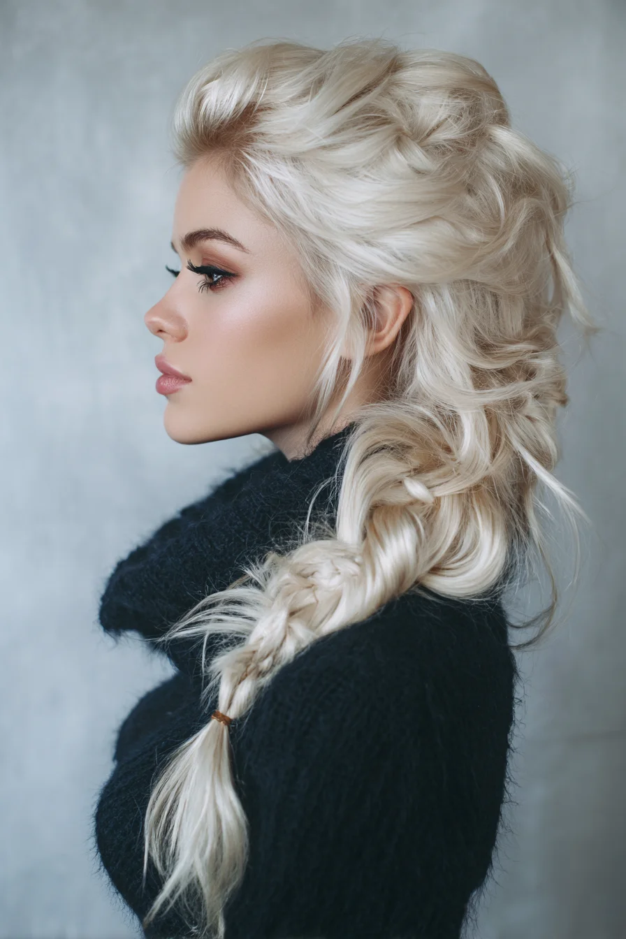 Voluminous Textured Side Braid for Long Blonde Hair
