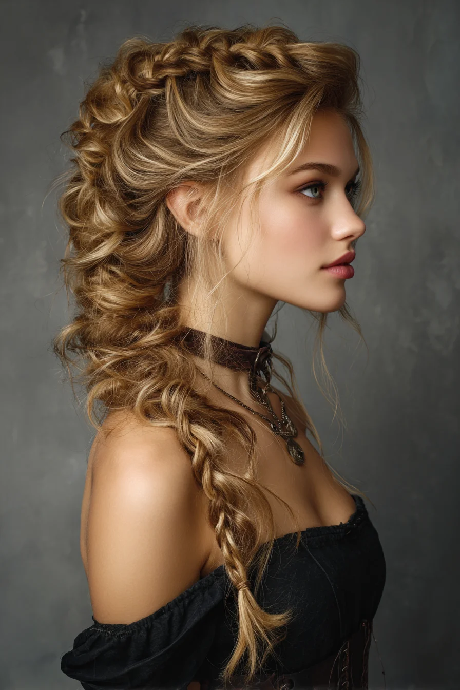 Voluminous Textured Side Braid with Tousled Crown