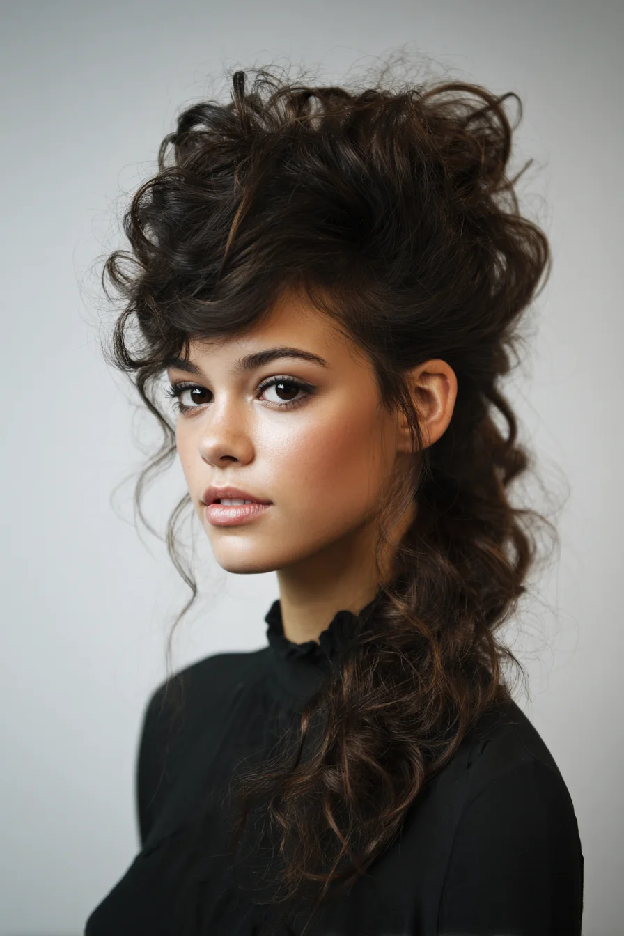 Voluminous Textured Side Ponytail with Loose Face‑Framing Curls