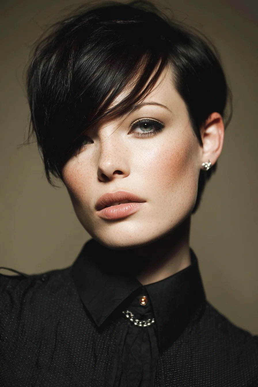 Asymmetric Textured Pixie with Long Side‑Swept Fringe
