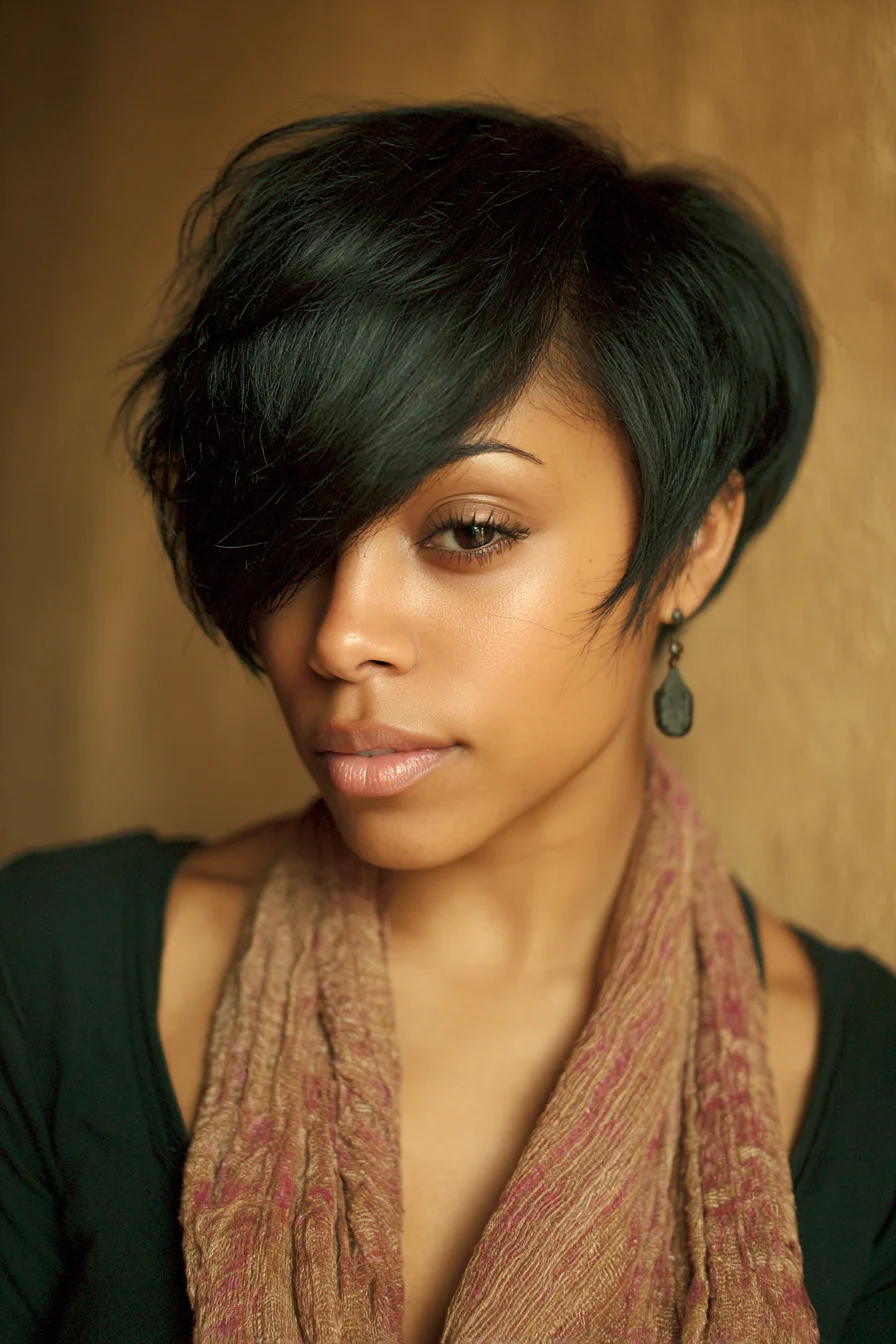 Asymmetrical Layered Pixie with Long Side-Swept Bangs