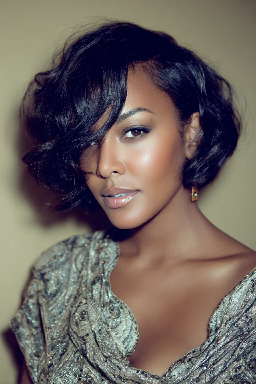Asymmetrical Textured Bob with Deep Side-Swept Bangs